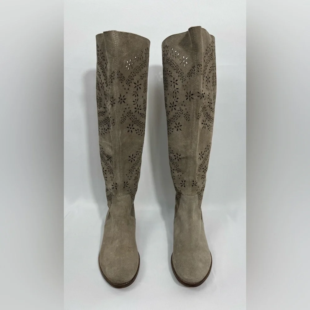 Bata Lace Cut Out Suede Leather Boots Women's Size 36 (5.5-6) Beige Tall Riding - Picture 3 of 16